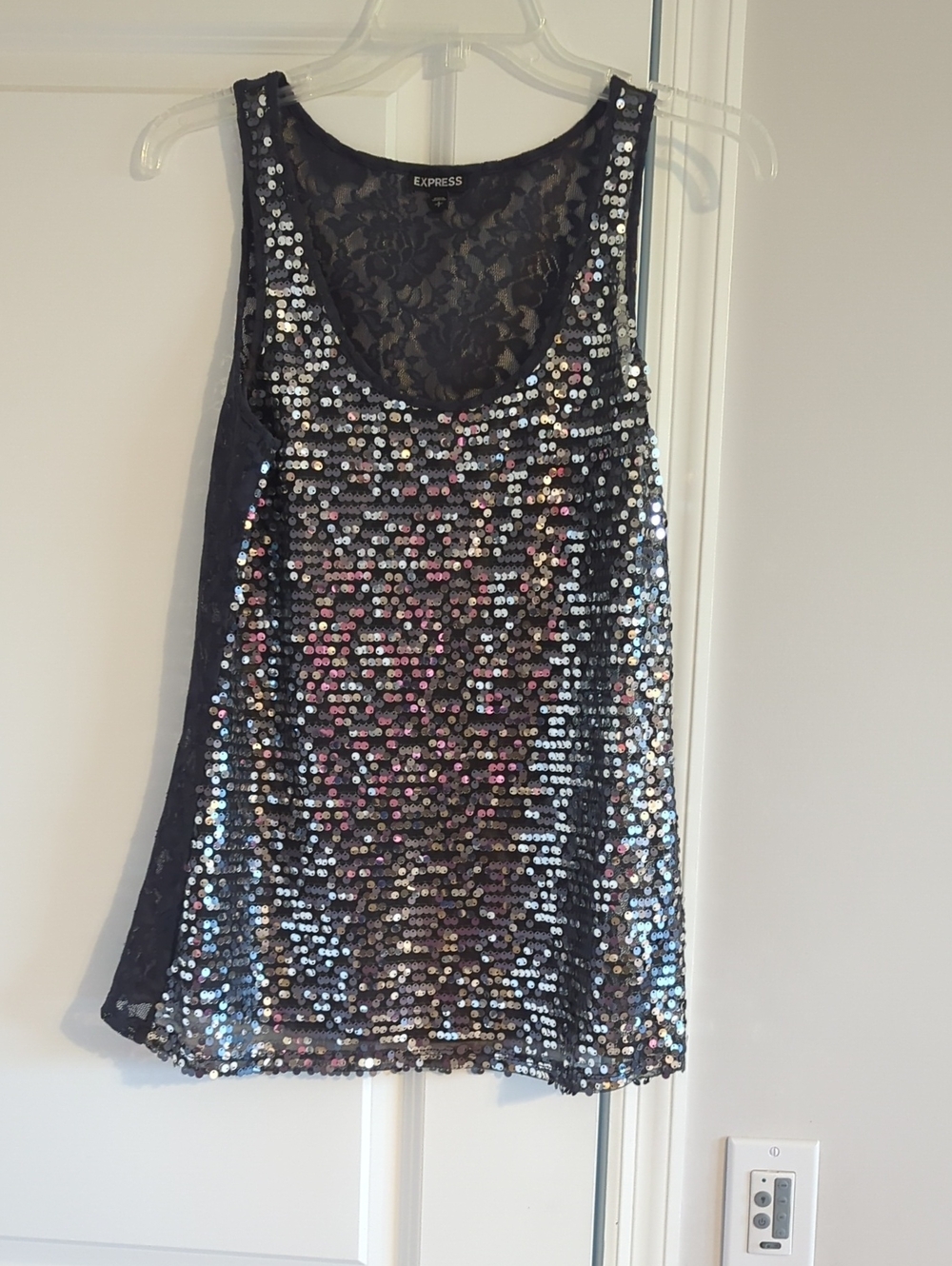 3 For $30. Express Black Sequin Lace-Back Tank Top